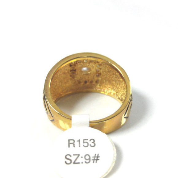 Men's Antiqued Gold Ring Square CZ 50MILS GP - Picture 8 of 8